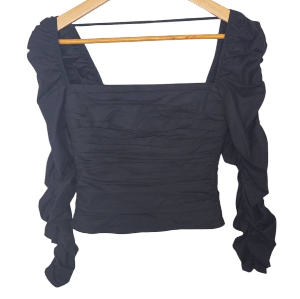 Reformation Joi Black Top Puff Sleeve Rouched Size 0